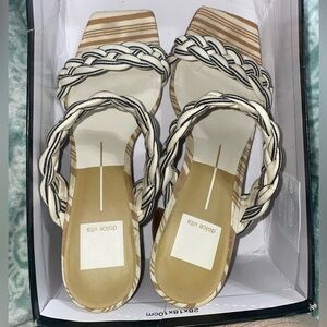 Dolce Vida Black White Stripe Fabric Paily Heels